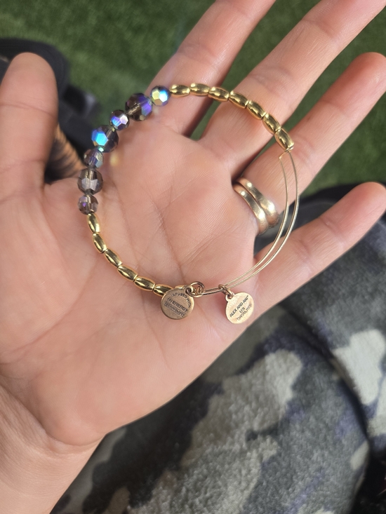 Alex and Ani Jewelry - Alex and Ani Gold-Tone Bangle Bracelet with Iridescent Purple Beads